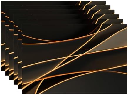 Batmerry Glowing Mocha Mousse Neon Lines Network Minimalism Placemats, Black Background Washable Linen Table Mats for Kitchen Table Double Insulation Decor Dining Set Indoor Outdoor 12X18 in Set of 6