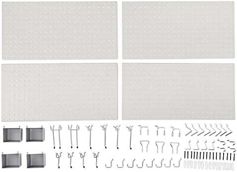 Amazon Basics Rectangular Metal Pegboard Wall Organizer, Tool Storage Organization System, Rust and Scratch Resistant, 48-Piece Kit, Gray