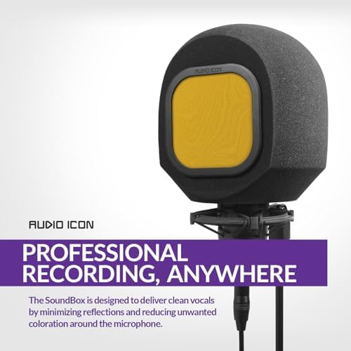Soundbox Vocal Recording Isolation Booth | Portable Microphone Shield, Pop Filter for Studio-Quality Sound for Singing, Podcasting, Acoustic High-Density Foam Ball, Mic Soundproof Box (Mustard Yellow)