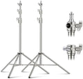 NEEWER 2Pcs 9.2ft Stainless Steel Light Stands, Spring Cushioned Heavy Duty Photography Tripod Stand with 1/4"-3/8" Adapter for Strobe Video Ring Light Monolight Softbox, 22lb Max Load, ST-280SS