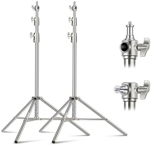 NEEWER 2Pcs 9.2ft Stainless Steel Light Stands, Spring Cushioned Heavy Duty Photography Tripod Stand with 1/4"-3/8" Adapter for Strobe Video Ring Light Monolight Softbox, 22lb Max Load, ST-280SS