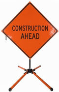 Traffic Roll-Up Sign Kit with Stand – Collapsible Safety Sign & Heavy-Duty Portable Stand, High Visibility, Easy Setup (Construction Ahead, Reflective)