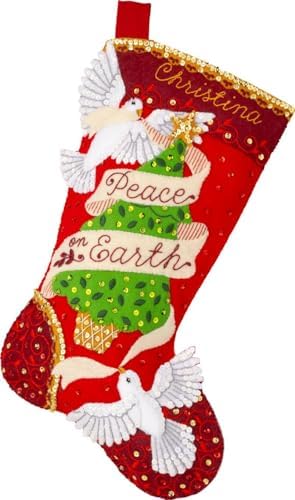 Bucilla Felt Applique 18" Stocking Making Kit, Peaceful Doves, Perfect for DIY Arts and Crafts, 89625E