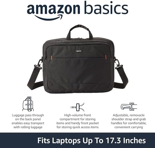 Amazon Basics Laptop Carrying Case with Shoulder Strap, 17.3 in, Black, Travel Business Briefcase, 10-Pack