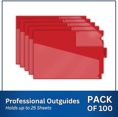 Doctor Stuff - Center Tab Vinyl Out Guides, Diagonal Cut Front Pocket, Top Charge Out Slip Pocket, Plastic File Folder, Letter Size 9" x 13-1/4", Red, 100/Box