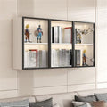 Wall Hanging Lateral Filing/Vertical Timber Wall Unit Transparent Glass Door Shelf Wall-Mounted Wood Bookcase Action Figure Model Storage Cabinet Display Case Warm White 35" L x 10" W x 26" H