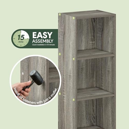 Furinno Pasir 3-Tier No Tool Assembly Open Shelf Bookcase, French Oak