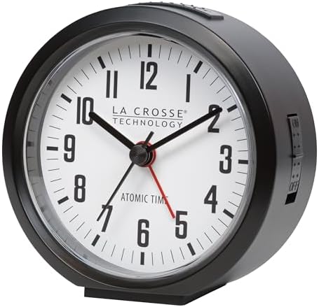 La Crosse Technology 617-710B-INT 4-Inch Round Black Atomic Analog Alarm Clock
