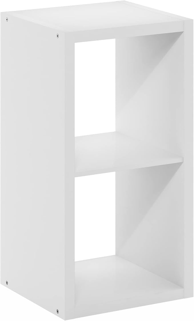 Furinno Cubicle Book Shelf, 2-Cube Bookshelf, Extra Thick Frame Horizontally & Vertically Reversible Bookcase with Open Back, 14.6 x 16 x 30, for Living Room, Bedroom, Home Office, Plain White