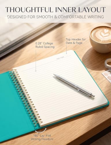 5 Pack Hardcover Spiral Notebooks, 8.3" x 6.3" Lined Journal Set, 100 GSM Bleed-Resistant Paper, 200 Pages Twin-Wire Bound Notebook with Elastic Band & Category Stickers for Office, School