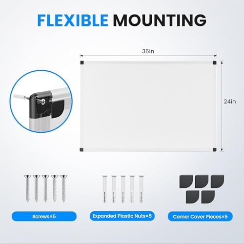 Simple Deluxe Magnetic Whiteboard, 36 X 24 Inches, White Board for Wall, Horizontal or Vertical, Dry Erase Board with Silver Aluminium Frame, Home, School, Office, Kitchen – Accessories Included