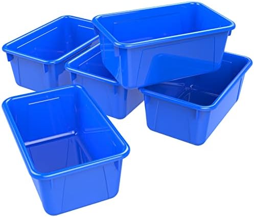 Storex Small Cubby Bins – Plastic Storage Containers for Classroom, 12.2 x 7.8 x 5.1 inches, Class Blue, 5-Pack (62416A05C)