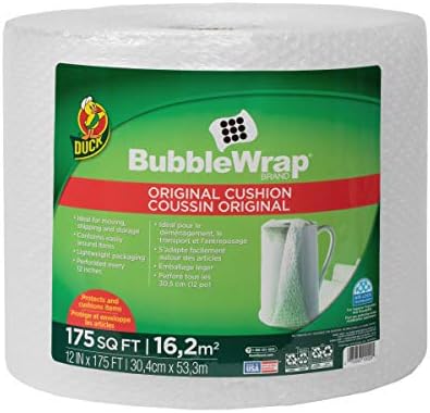 Duck Brand Bubble Wrap Roll, Original Bubble Cushioning, 12" x 175', Perforated Every 12" (1053440), Clear
