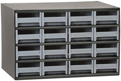 Akro-Mils Steel Garage Storage Cabinet, Small Parts Organizer Metal Cabinet for Hardware, Nails, Screws, Bolts, Nuts, and More, 17" W x 11" D x 11" H, 16-Drawer, Gray Cabinet/Gray Drawers (19416)