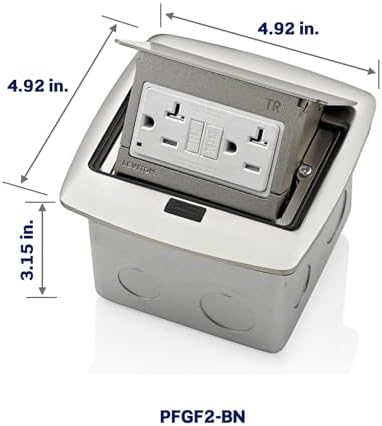 Leviton PFGF2-BN Pop-Up Floor Box with 20 Amp, Tamper-Resistant Self-Test GFCI Outlet, Brushed Nickel