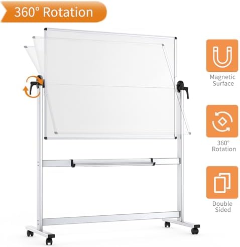 VIZ-PRO Rolling Whiteboard, 48" x 48" Mobile White Board with Stand