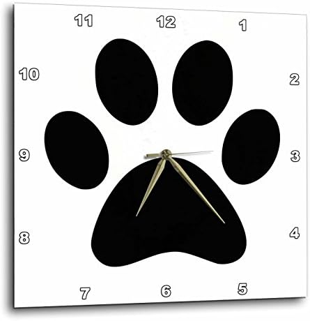 3dRose dpp_161514_1 Black Paw Print on White-Animal Pawprint-Cute Cartoon Animal Footprint E.g. Dog or Cat Foot Print-Wall Clock, 10 by 10-Inch