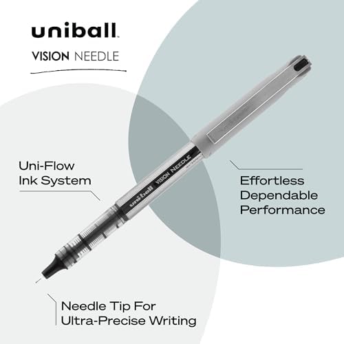 uni-ball(R Vision(TM) Rollerball Pens,0.7 mm,Fine Point,Gray Barrel,Black Ink,60126,12 Count (Pack of 12)