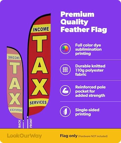 LookOurWay Feather Flag Banner - 12 Feet Tall Advertising Flags for Outdoor Business and Events Promotion - Swooper Flag Only - Financial Service Flags - Income Tax Services (10M1200286)