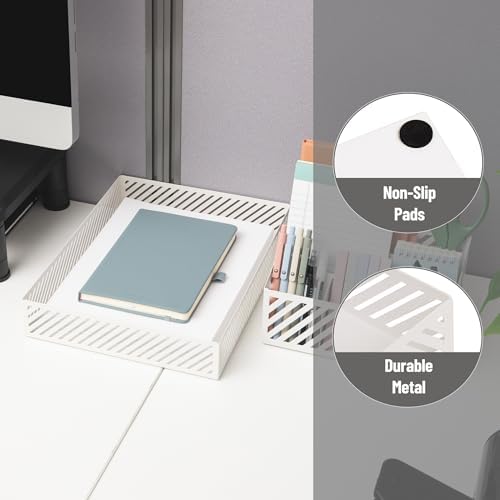Mind Reader Metal Letter Size Paper Tray, Desktop Document Organizer with Non-Slip Pads, Office Desk Accessory Tray, Metal, White