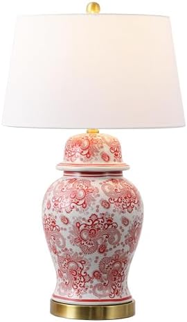 JONATHAN Y Ellis Chinoiserie Ginger Jar Table Lamp 29.5", Red/White