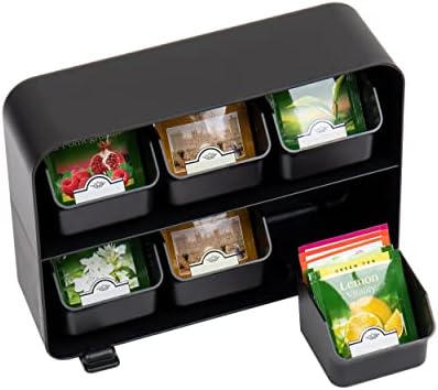 Mind Reader Tea Storage, Cup and Condiment Station, Set of 2, Countertop Organizer, Kitchen, 7.25"L x 15.5"W x 5.25"H, Black