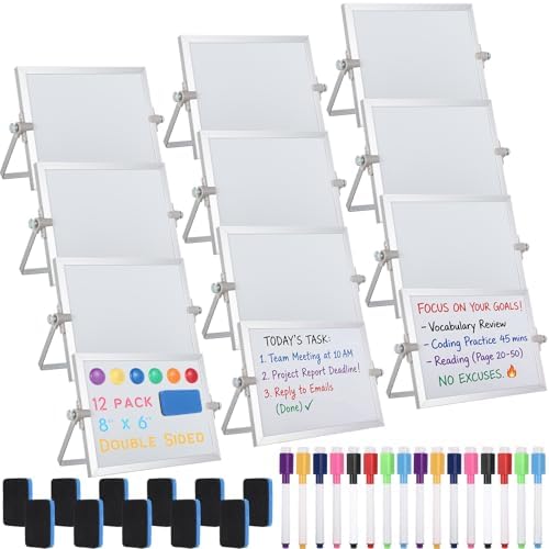 AmazingSpark 12 Pcs Small Dry Erase White Board with Stand 6 x 8'', White