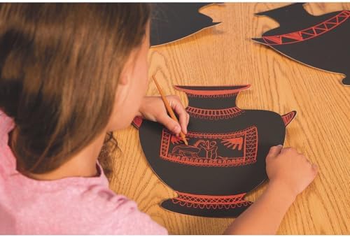 Greek Pottery Scratch Art Craft Kit (Pack of 24) | Measuring an 14 inches high, 12 inches wide at the handles, Life-sized vessels, Large Vessel Design, Knowledge about black
