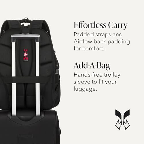 SWISSGEAR 1900 ScanSmart Laptop Backpack, Fits Most 17-Inch Laptops, TSA-Friendly Lay-Flat Design, RFID Protection, and Tablet Pocket, Black, 31L, 18.5-Inch