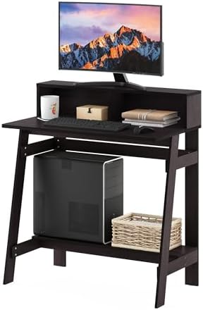 31.6 Wide Gaming Desk with Monitor Stand, A Frame Computer Desk with Shelf, Office Desk for Dorm, Home Office, Study Room, Bedroom, Dark Walnut