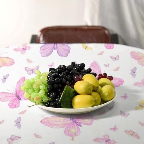 Pink Butterfly Tablecloth, Colorful Watercolor Purple Butterfly Table Cover for Home Kitchen Dining Room Indoor Outdoor Picnic Holiday Party Decor 55x55in