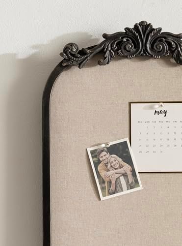 Kate and Laurel Arendahl Arch Pinboard; 13 x 25; Black; Framed Arched Ornate Vintage Cork Board for Use as Motivational Vision Board or Wall Organizer