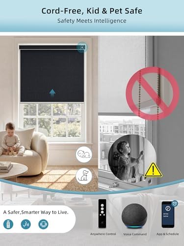SmartWings Motorized Smart Roller Shades, 100% Blackout Eclipse Onyx Black