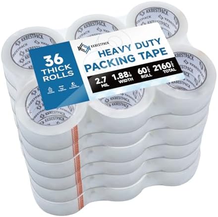 KKBESTPACK Heavy Duty Packing Tape, 36 Rolls – 1.88" x 60 Yards – Clear Shipping & Packaging Tape for Moving Boxes & Storage