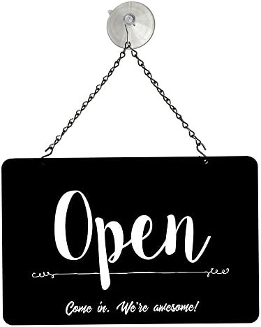 NAHANCO NMSKBOWA Come In We're Awesome Open/Closed Metal Hanging Sign Kit, 12”W x 8”H, Black/White