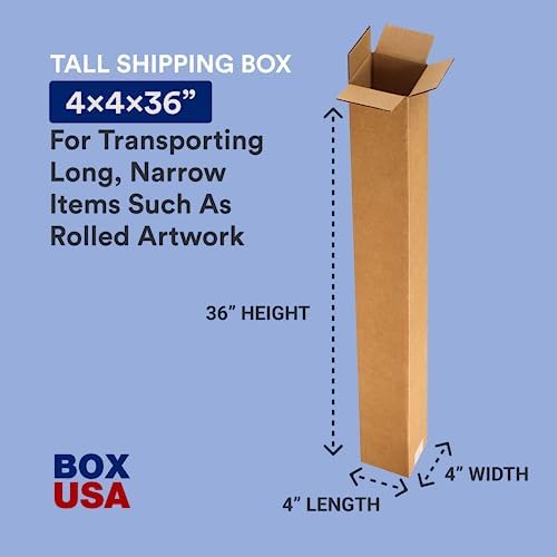 BOX USA 4x4x36 Tall Corrugated Boxes, Tall, 4L x 4W x 36H, Pack of 25 | Shipping, Packaging, Moving, Storage Box