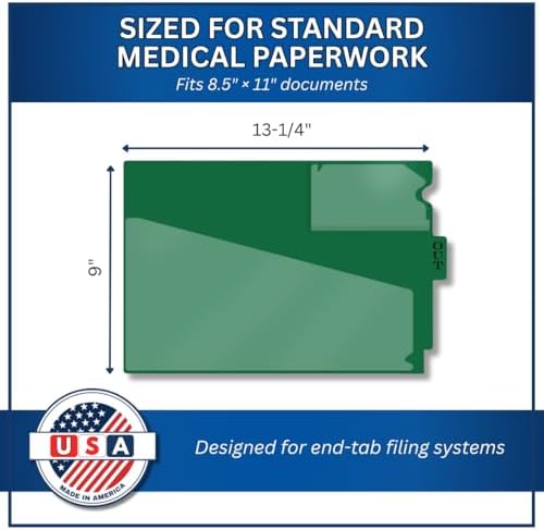 Doctor Stuff - Center Tab Vinyl Outguides, Diagonal Cut Front Pocket, Top Charge Out Slip Pocket, Plastic File Folder, Letter Size 9" x 13-1/4", Green, 25/Box