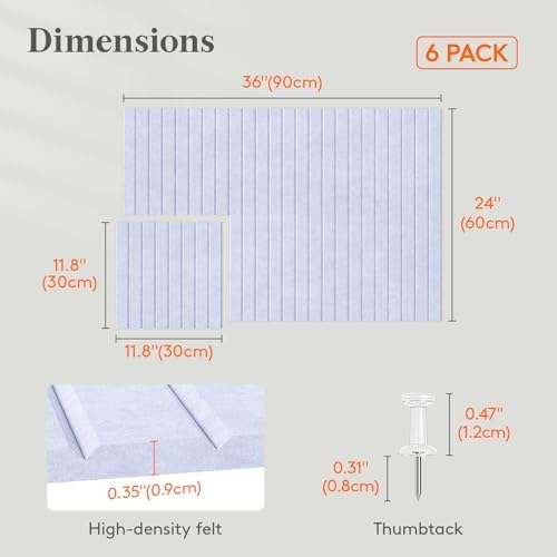 Lifewit Large Felt Bulletin Board with Self-Adhesive 36" x 24"- 6 Pack