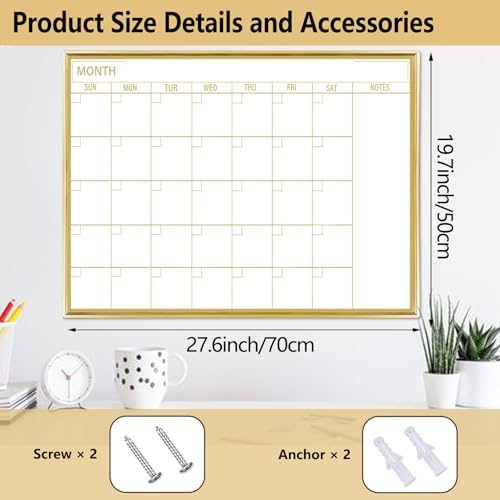 Gold Dry Erase Calendar Whiteboard for wall-20’’x28’’,Portable Aluminum Frame,Magnetic Calendar White Board,Wall Planner Dry Erase Board for Office, Kitchen, School, Home