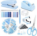 Office Supplies,Blue Desk Accessories,Office Supplies Set,Stapler and Tape Dispenser Set,Scissors,Staple Remover,Binder Clips,Staples,Ballpoint Pen,Index Tabs with Ruler,Clear Tape.9pcs for Office