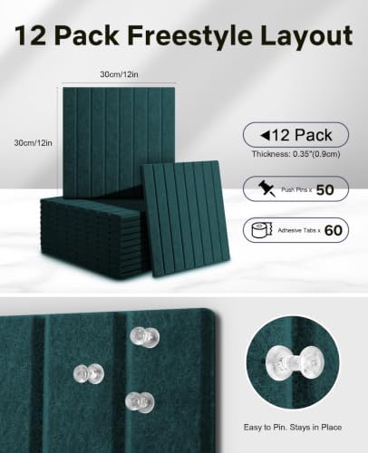 48" x 36" Large Cork Bulletin Board Tiles, Peel and Stick Felt Wall Panels for Vision, Message Center, Picture and Prayer Board for Office, Dorm, Room and Desk Decor(Pine Green)