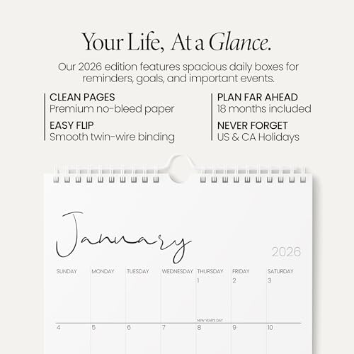 Karto Wall Calendar 2026 11x17 in - Cursive | January 2026 to June 2027, Vertical, Boosts Productivity, Easy Monthly Planning