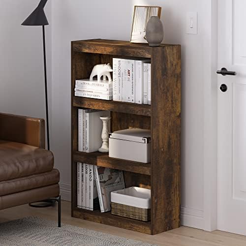 Furinno Jaya Book Shelf, 3-Tier Modern Bookshelf with Adjustable Shelf, Bookcase with Open Shelf, 9.5 x 24.5 x 40.3, for Organization and Storage, for Living Room, Bedroom, Home Office, Amber Oak