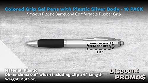 DISCOUNT PROMOS Custom Colored Grip Gel Pens Set of 10, Personalized Bulk Pack - Great for Office, School, Business, Tradeshows, Events - BlackBI
