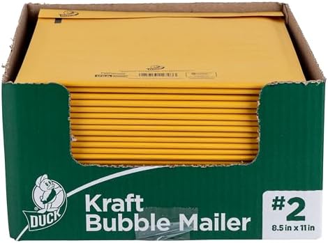 Duck Brand #2 Kraft Bubble Mailer, Manila Padded Mailing Envelopes, Shipping Supplies, 8.5 in x 11 in, 25 Pack
