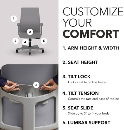 HON Ignition 2.0 Ergonomic Office Chair, Lumbar Support, Frost