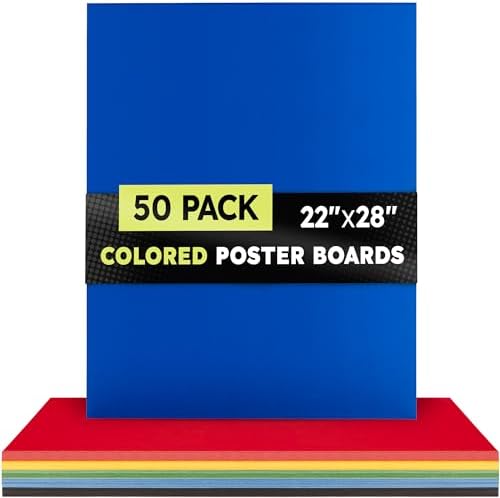 Hygloss Colored Poster Board 22 x 28, 50 Pack, Assorted Standard Colors