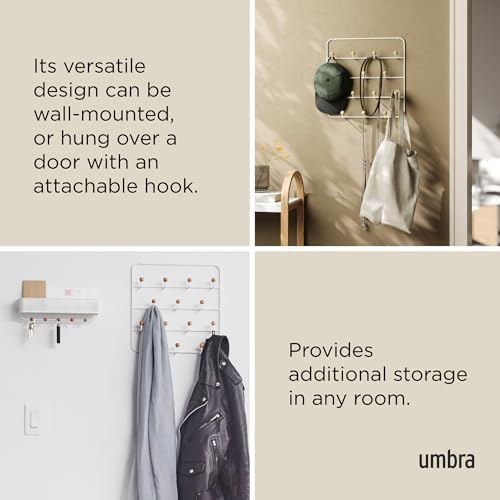 Umbra Estique Coat Rack, Over the Door Wall Hooks, 14 Hook, White/Natural