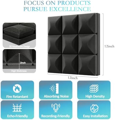 JBER 24 Pack Acoustic Foam Panels, Mushroom Soundproofing Studio foam