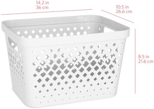 Glad Plastic Storage Basket Set, Value Pack of 6 | Open Storage Bins for Shelves, Bathroom, Pantry, Closet | Nesting Organizer Boxes with Handles, 4 Gallon, White